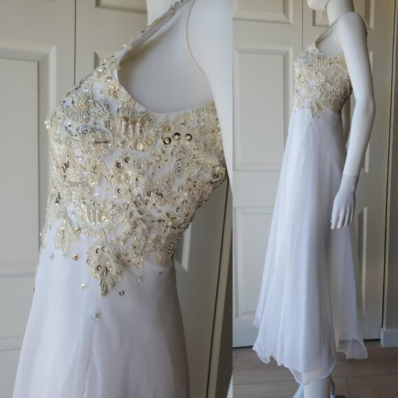 Antonio Miami Vintage 90s Beaded White Sleeveless A Line Midi Dress - Picture 3 of 8